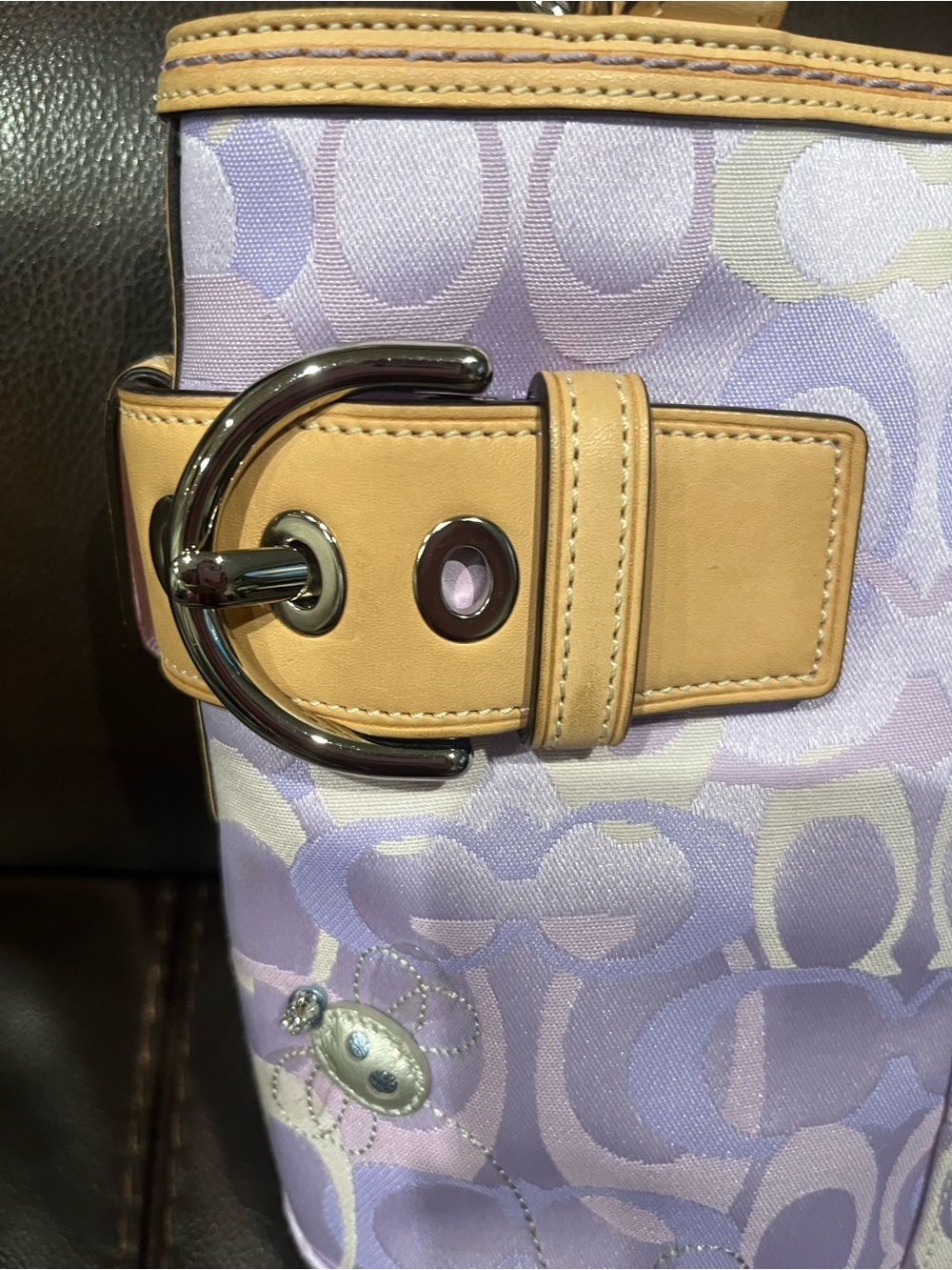 Coach Lilac Signature Tote with Tan Leather Trim - Picture 3 of 6